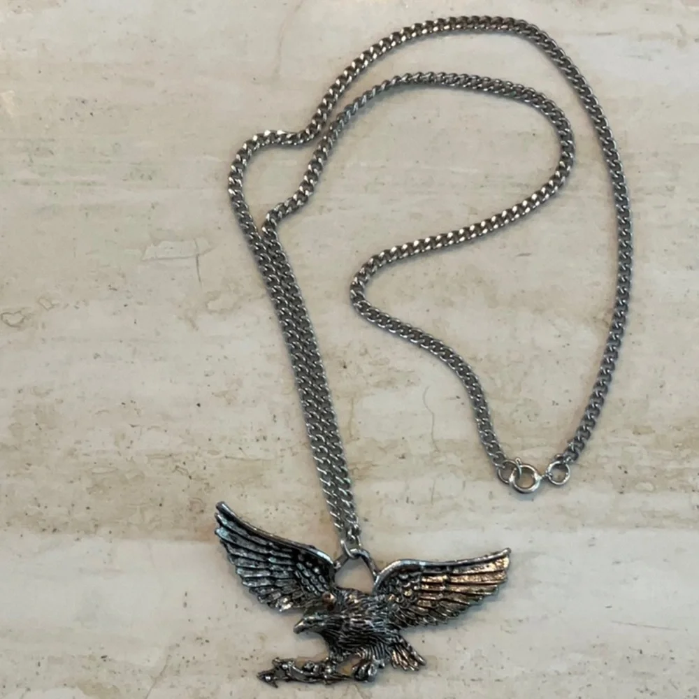 American Eagle Pendant Necklace Large Flying Wings Men’s Silver Tone